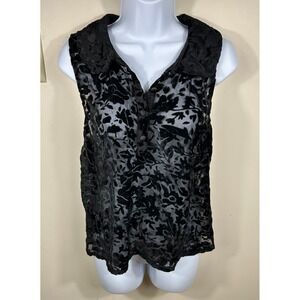 Boutique XXI Burnout Velvet Floral Top Womens M Black Semi Sheer Fairy‎ Grunge